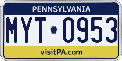PA license plate MYT0953