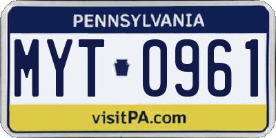 PA license plate MYT0961