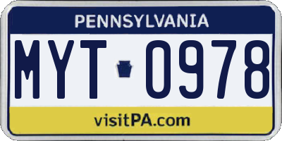 PA license plate MYT0978