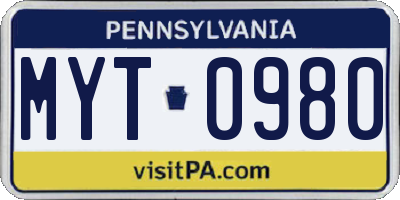 PA license plate MYT0980