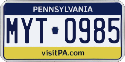 PA license plate MYT0985