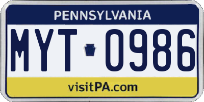 PA license plate MYT0986