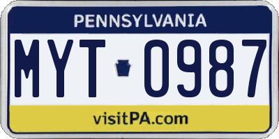 PA license plate MYT0987
