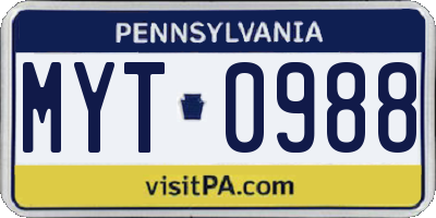 PA license plate MYT0988