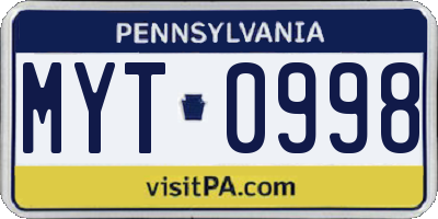 PA license plate MYT0998