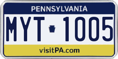 PA license plate MYT1005