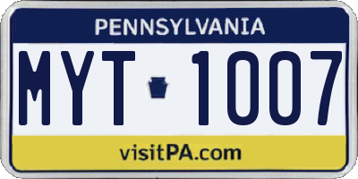 PA license plate MYT1007