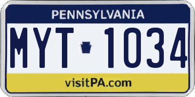 PA license plate MYT1034