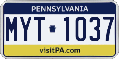PA license plate MYT1037