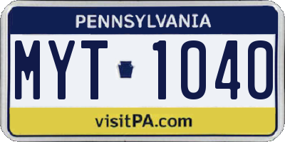 PA license plate MYT1040