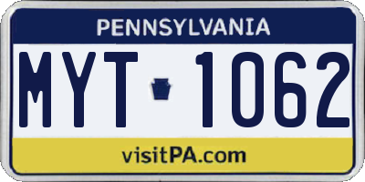 PA license plate MYT1062