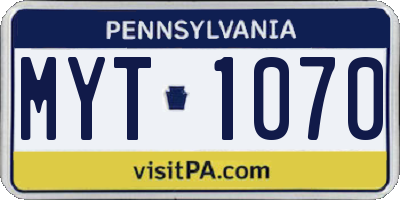 PA license plate MYT1070