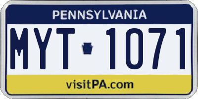 PA license plate MYT1071