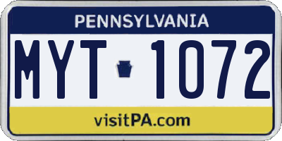 PA license plate MYT1072