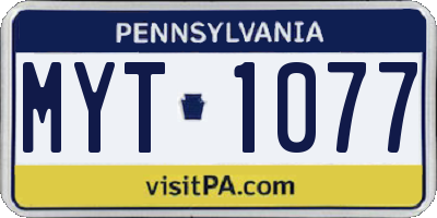 PA license plate MYT1077