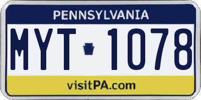 PA license plate MYT1078