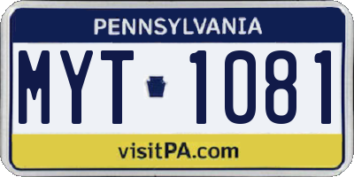 PA license plate MYT1081