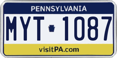 PA license plate MYT1087