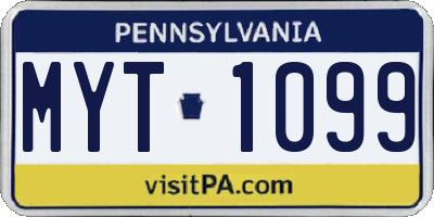 PA license plate MYT1099
