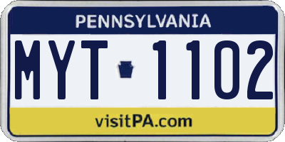 PA license plate MYT1102