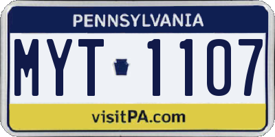 PA license plate MYT1107