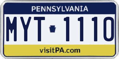 PA license plate MYT1110