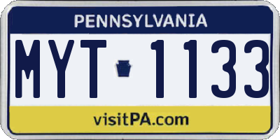 PA license plate MYT1133