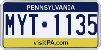 PA license plate MYT1135