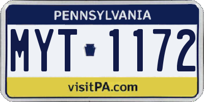 PA license plate MYT1172