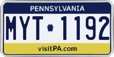 PA license plate MYT1192