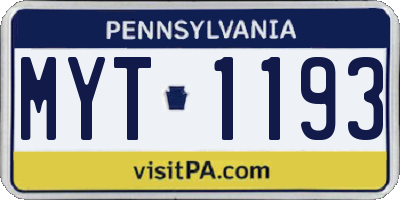 PA license plate MYT1193