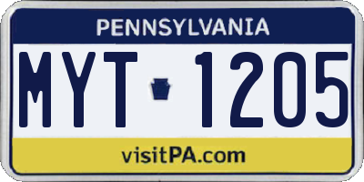 PA license plate MYT1205