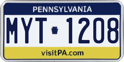 PA license plate MYT1208