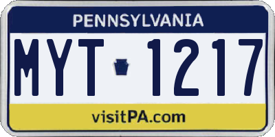 PA license plate MYT1217
