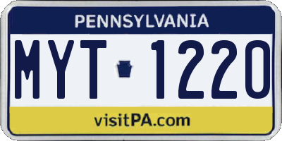 PA license plate MYT1220