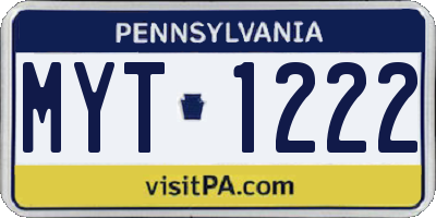 PA license plate MYT1222