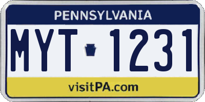 PA license plate MYT1231