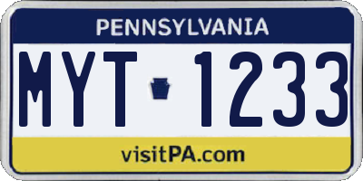 PA license plate MYT1233