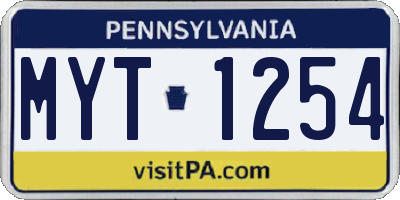 PA license plate MYT1254