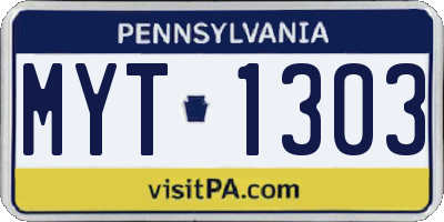 PA license plate MYT1303