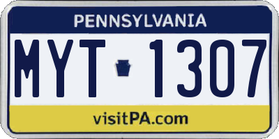 PA license plate MYT1307