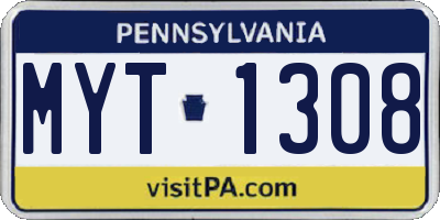 PA license plate MYT1308