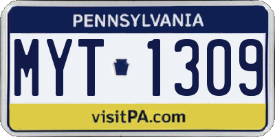PA license plate MYT1309