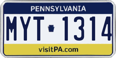 PA license plate MYT1314