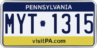 PA license plate MYT1315