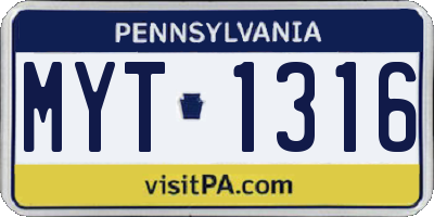 PA license plate MYT1316