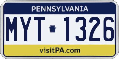 PA license plate MYT1326