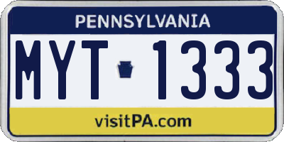 PA license plate MYT1333