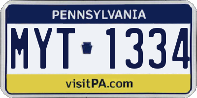 PA license plate MYT1334