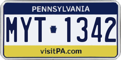 PA license plate MYT1342